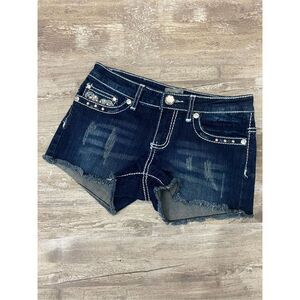 Twelve K Denim Jean Shorts Embellished Bling Flap Pocket Rhinestone Juniors Sz 3